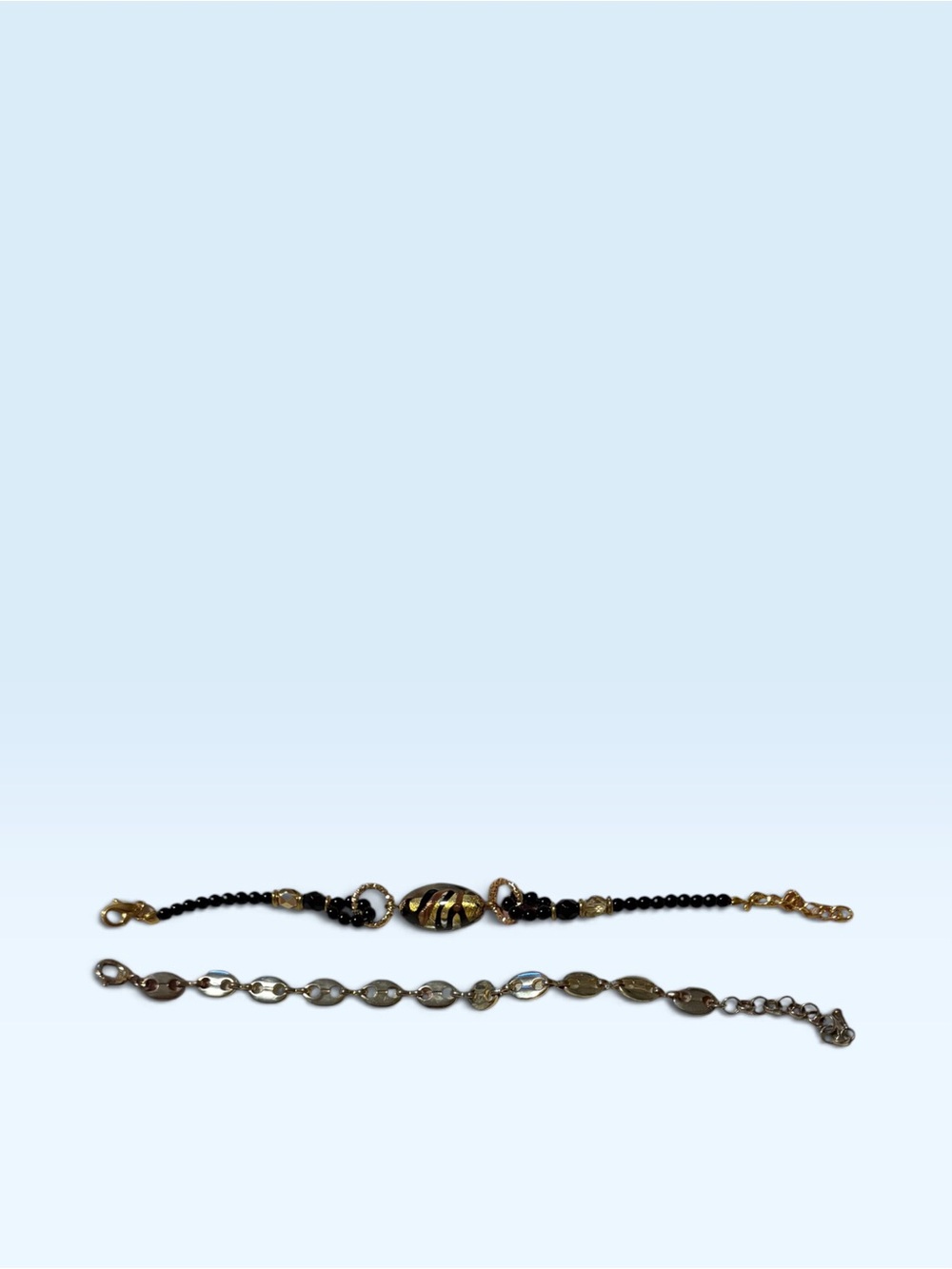 Women's Black and Gold Beaded Bracelet Duo
